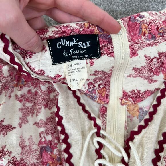 RARE Vintage 60's 70's Gunne Sax Black Label Pink Toile Prairie Maxi Dress (XS) - Picture 7 of 16